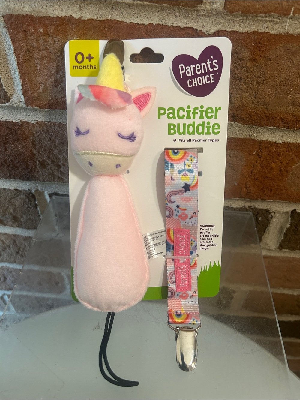 Parent's Choice Pacifier Buddie Clip Unicorn Plush Pink 0+ Months